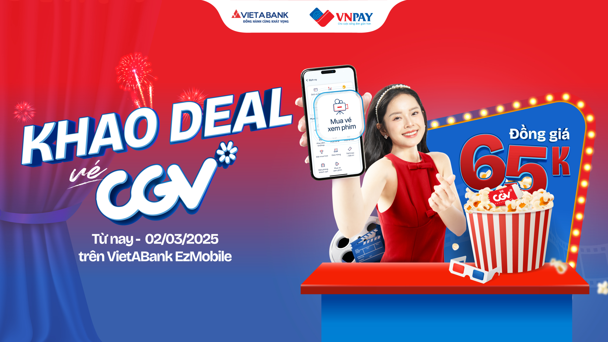 MUA VÉ CGV ĐỒNG GIÁ 65K TRÊN VIETABANK EZMOBILE